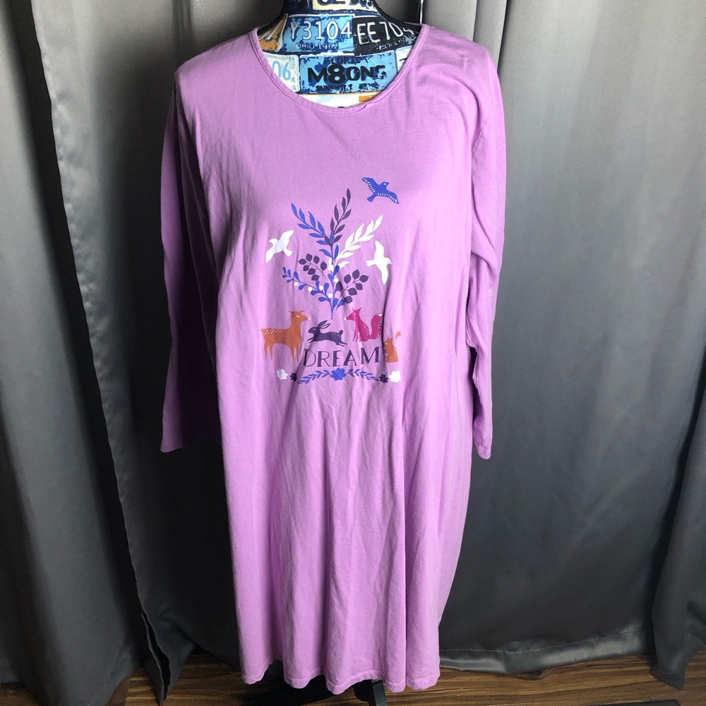 Dreams & Co Long Sleeve Nightgown Dress with Forest Animal Graphic
